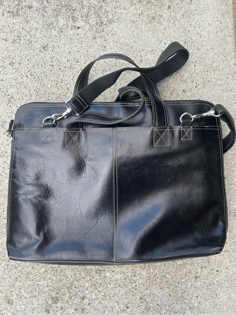 Fossil Black Leather Laptop Briefcase with Removable Strap